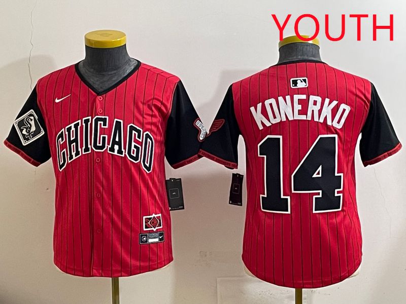 Youth 2025 Chicago White Sox #14 Konerko Red Stripe Joint Name Nike MLB Jersey style 12->youth mlb jersey->Youth Jersey